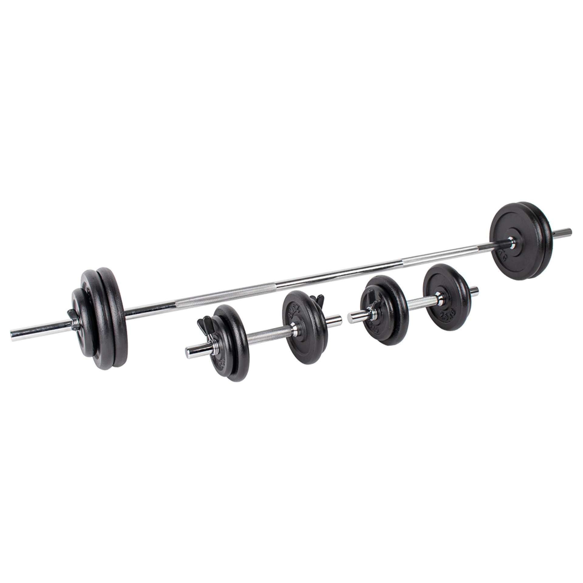 SET DE BARRA Y MANCUERNAS HOME FITNESS (48KG)