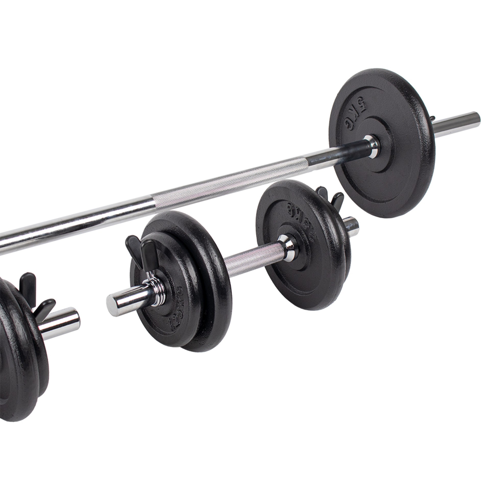 SET DE BARRA Y MANCUERNAS HOME FITNESS (48KG)