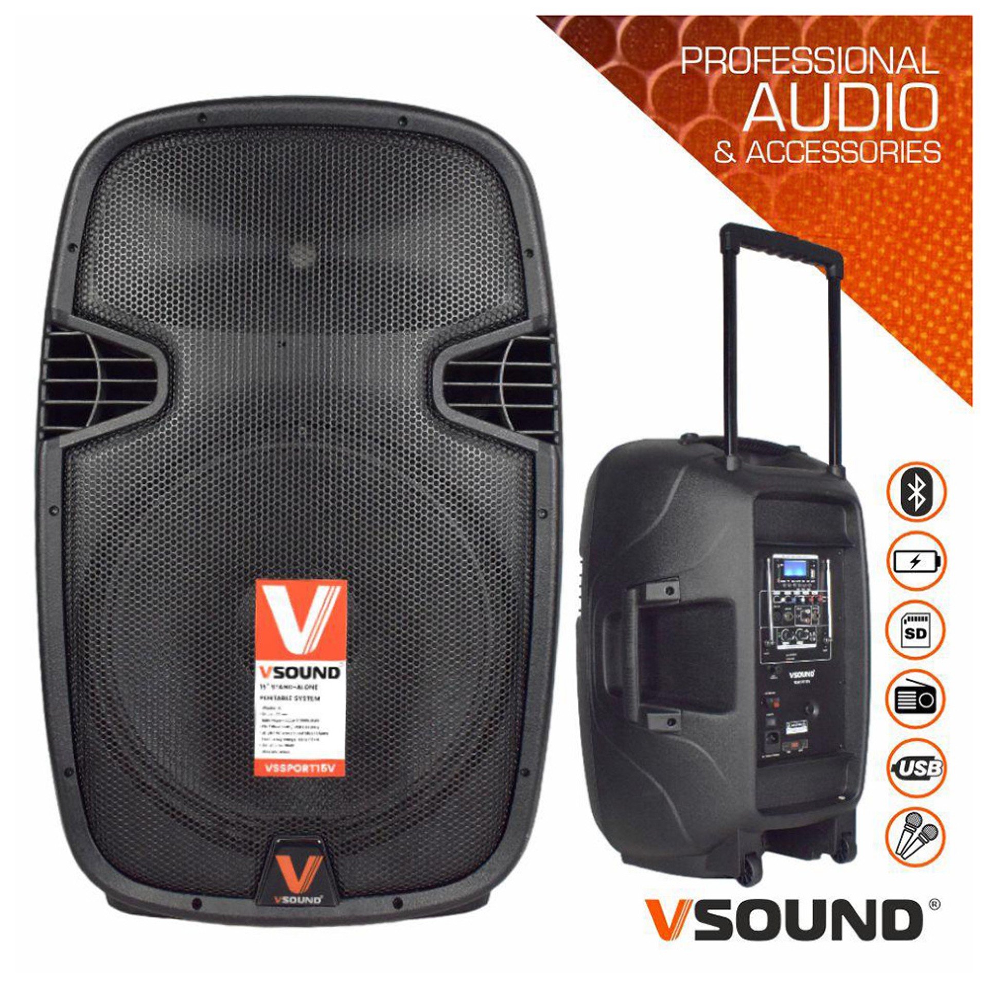 SISTEMA DE SONIDO PORTÁTIL 700W VSOUND 15 UHF CON BATERÍA