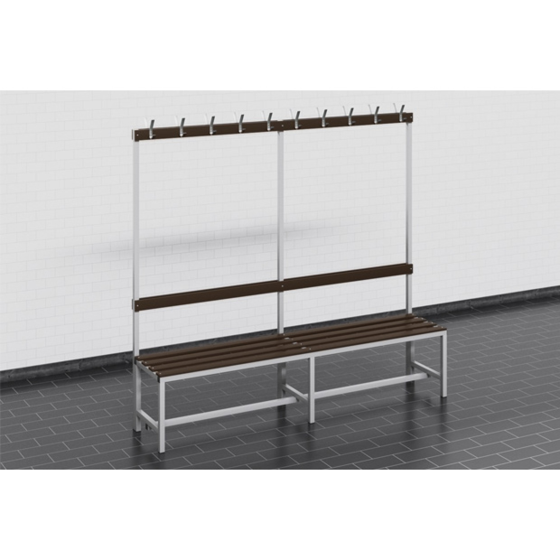 BANCO DE BAÑO DE ALUMINIO CON PERCHAS