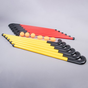 HOCKEY KIT 12 PVC AND RUBBER STICKS + 3 BALLS + 3 DISCS