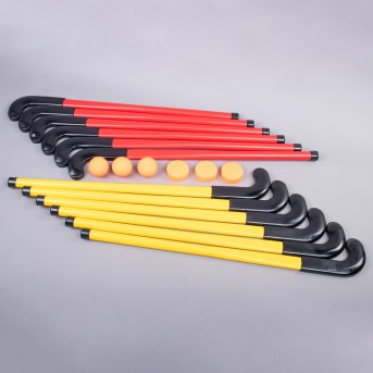 HOCKEY KIT 12 PVC AND RUBBER STICKS + 3 BALLS + 3 DISCS